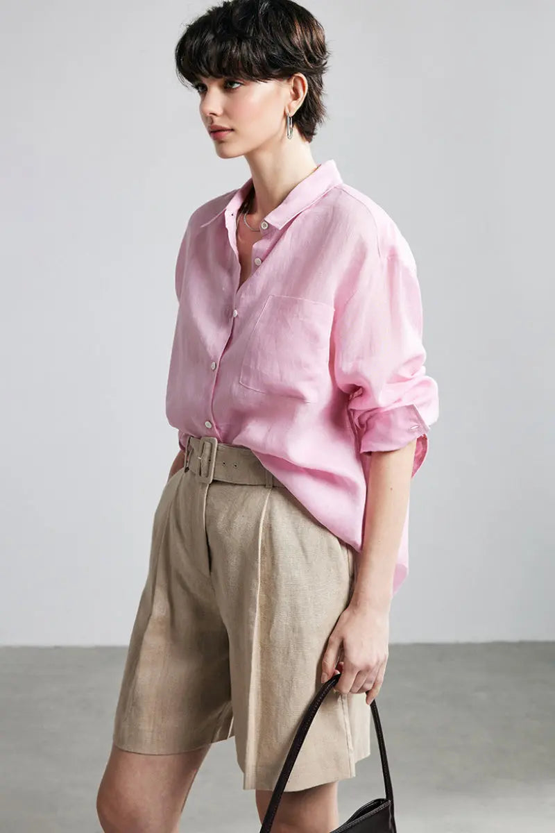 100 Ramie Oversized Sheer Drop-Shoulder Beach Shirt