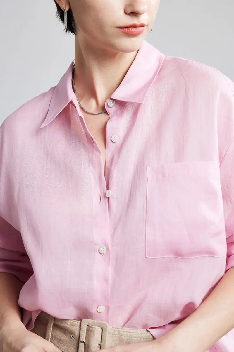 100 Ramie Oversized Sheer Drop-Shoulder Beach Shirt
