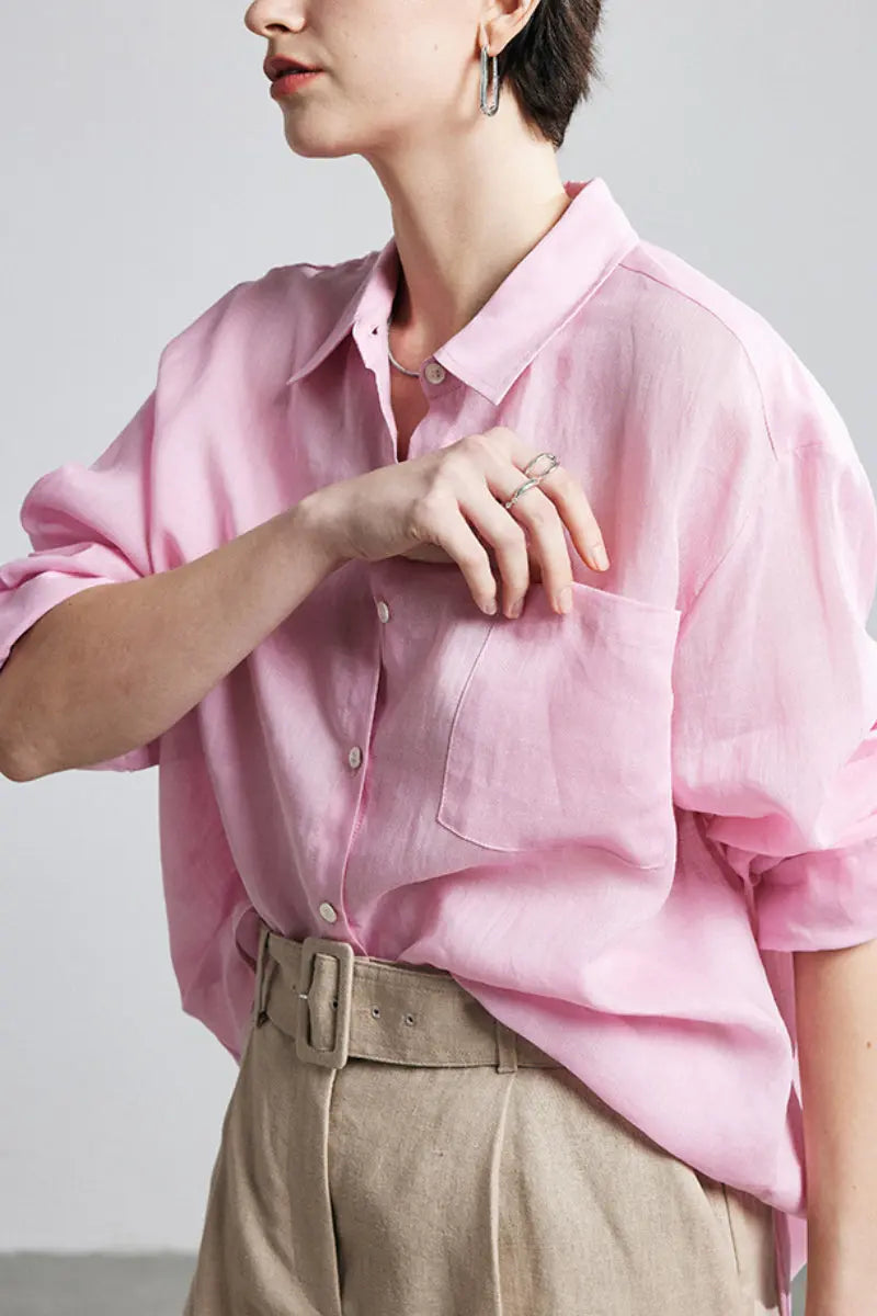 100 Ramie Oversized Sheer Drop-Shoulder Beach Shirt
