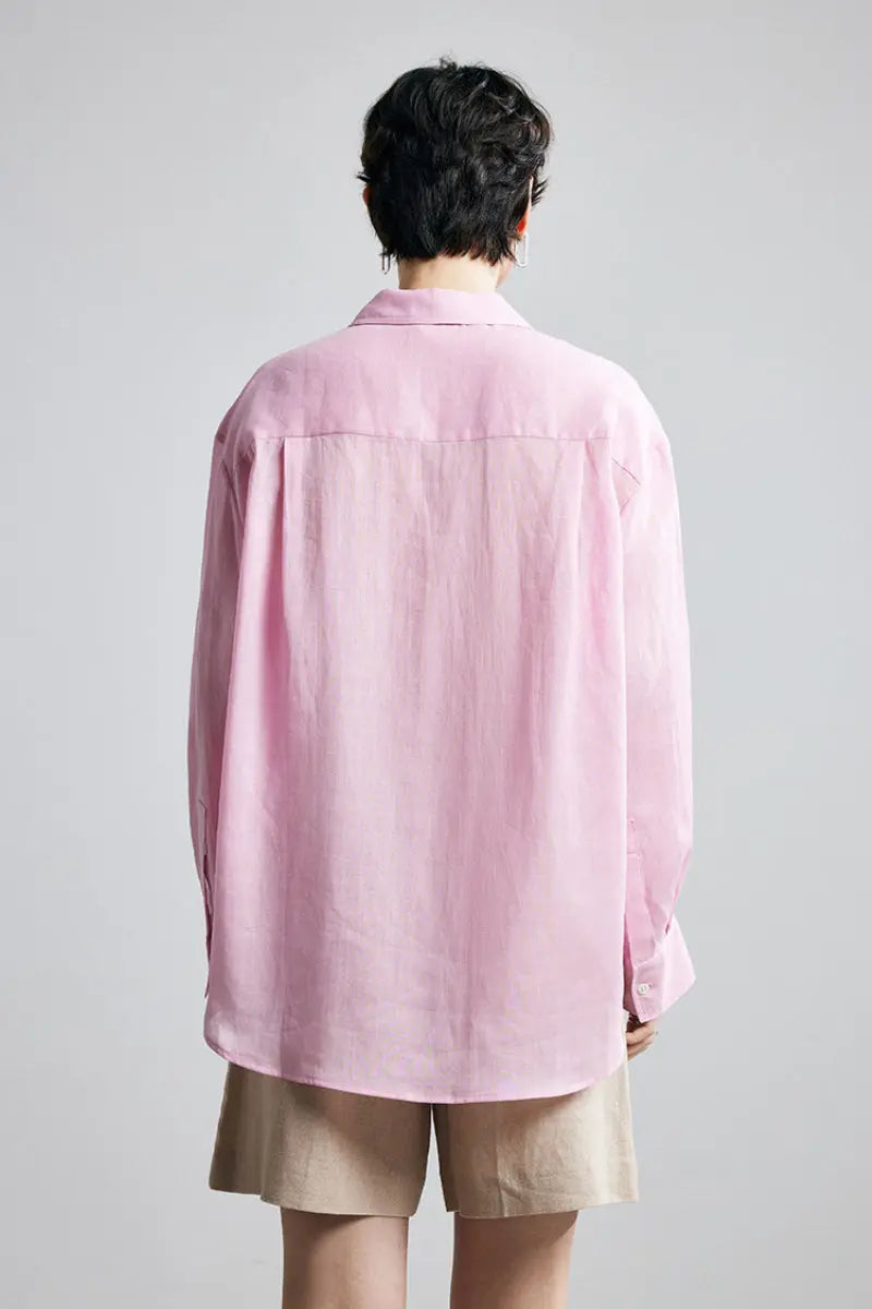 100 Ramie Oversized Sheer Drop-Shoulder Beach Shirt