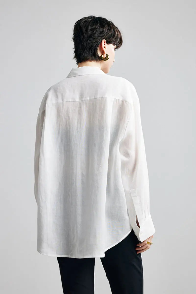100 Ramie Oversized Sheer Drop-Shoulder Beach Shirt