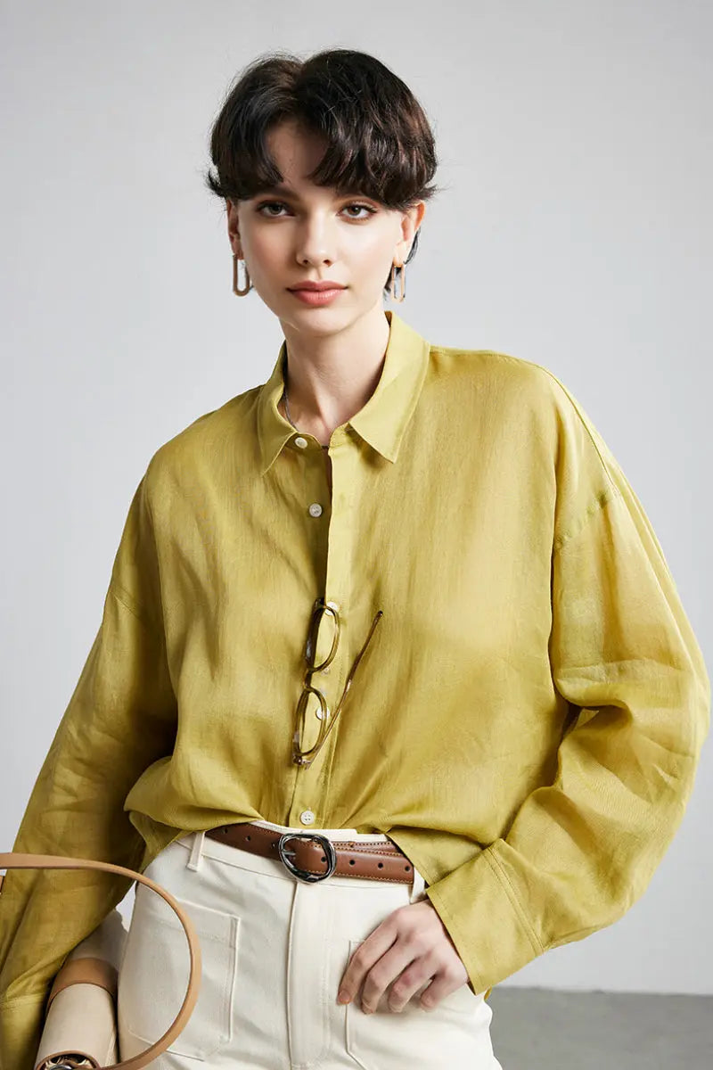 100 Ramie Oversized Sheer Lightweight Beach Shirt