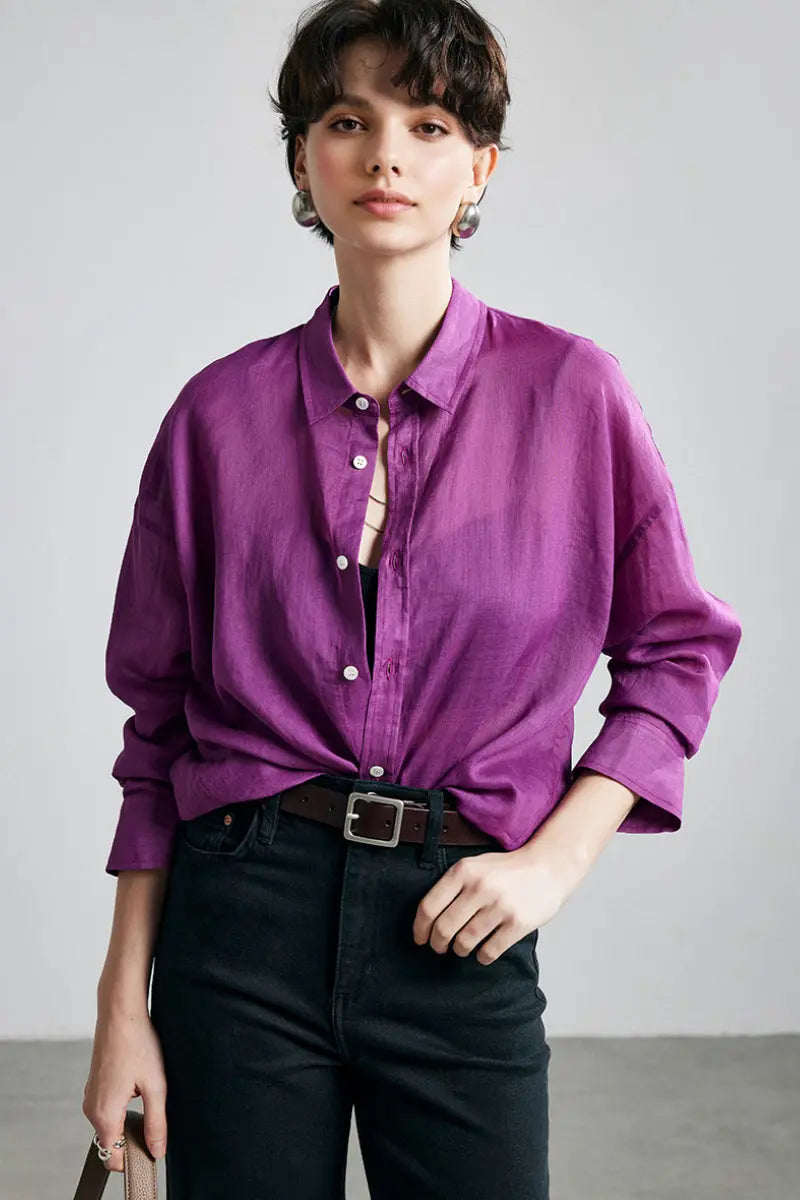 100 Ramie Oversized Sheer Lightweight Beach Shirt