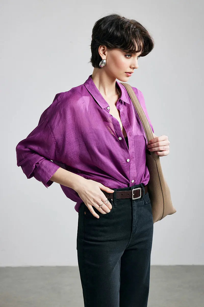 100 Ramie Oversized Sheer Lightweight Beach Shirt