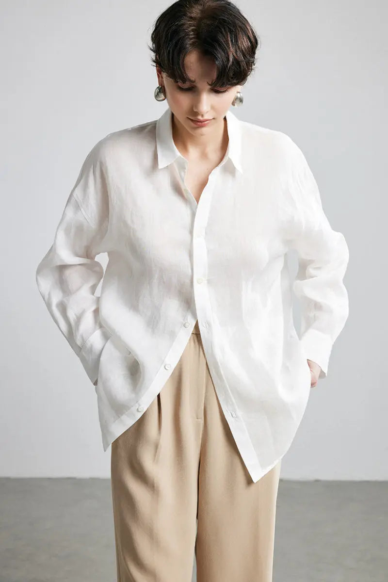 100 Ramie Oversized Sheer Lightweight Beach Shirt