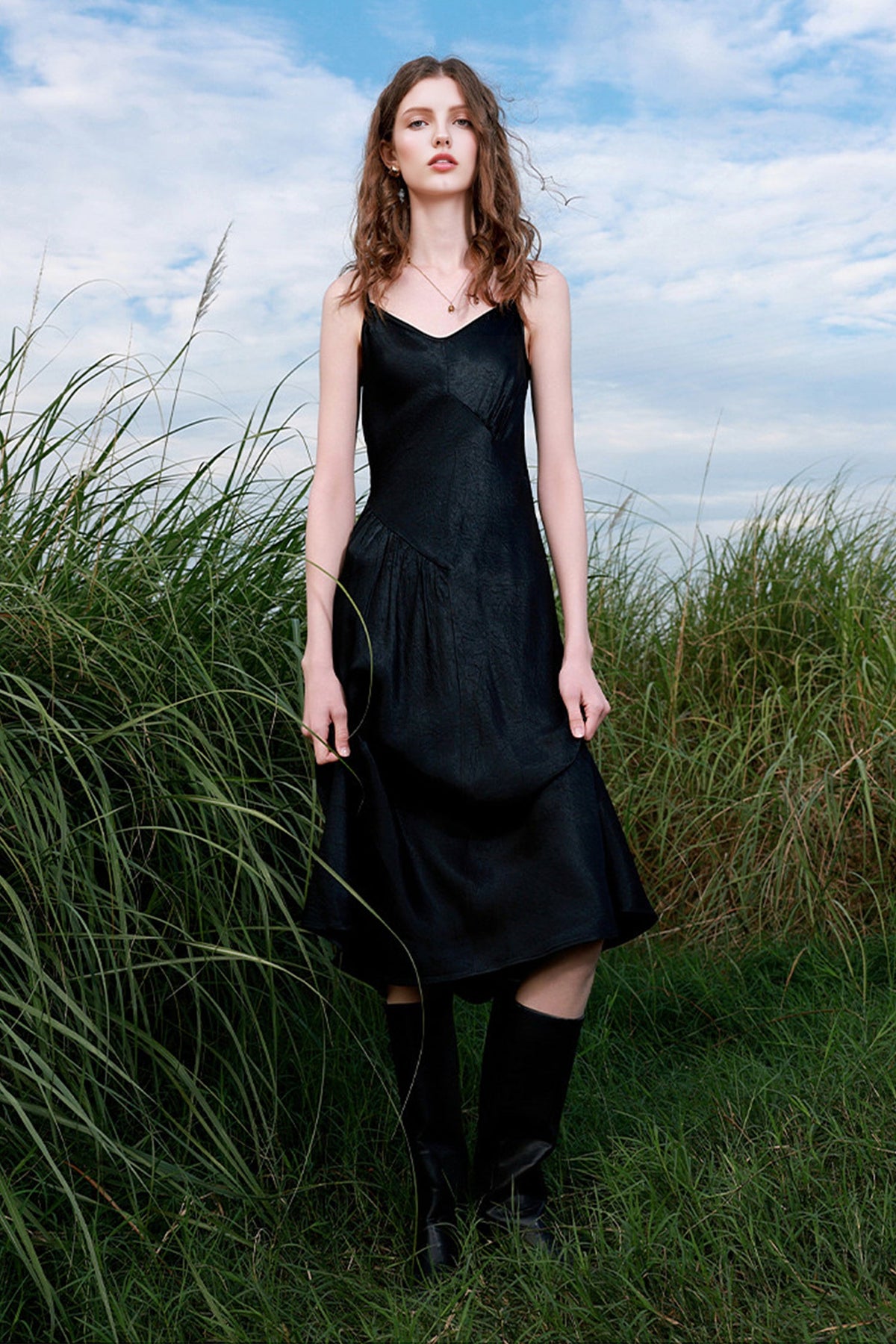 100% Acetate V-Neck Midi Slip Dress