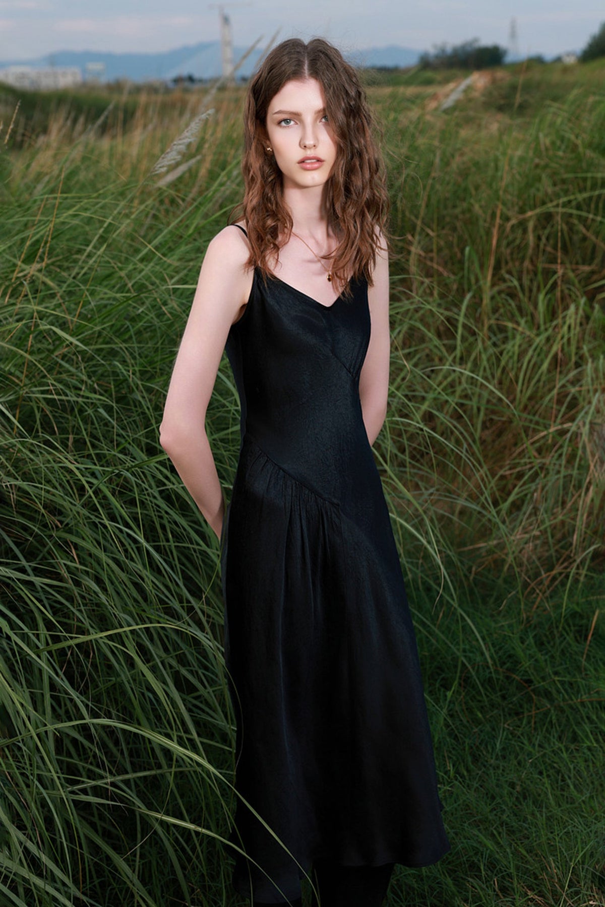 100% Acetate V-Neck Midi Slip Dress