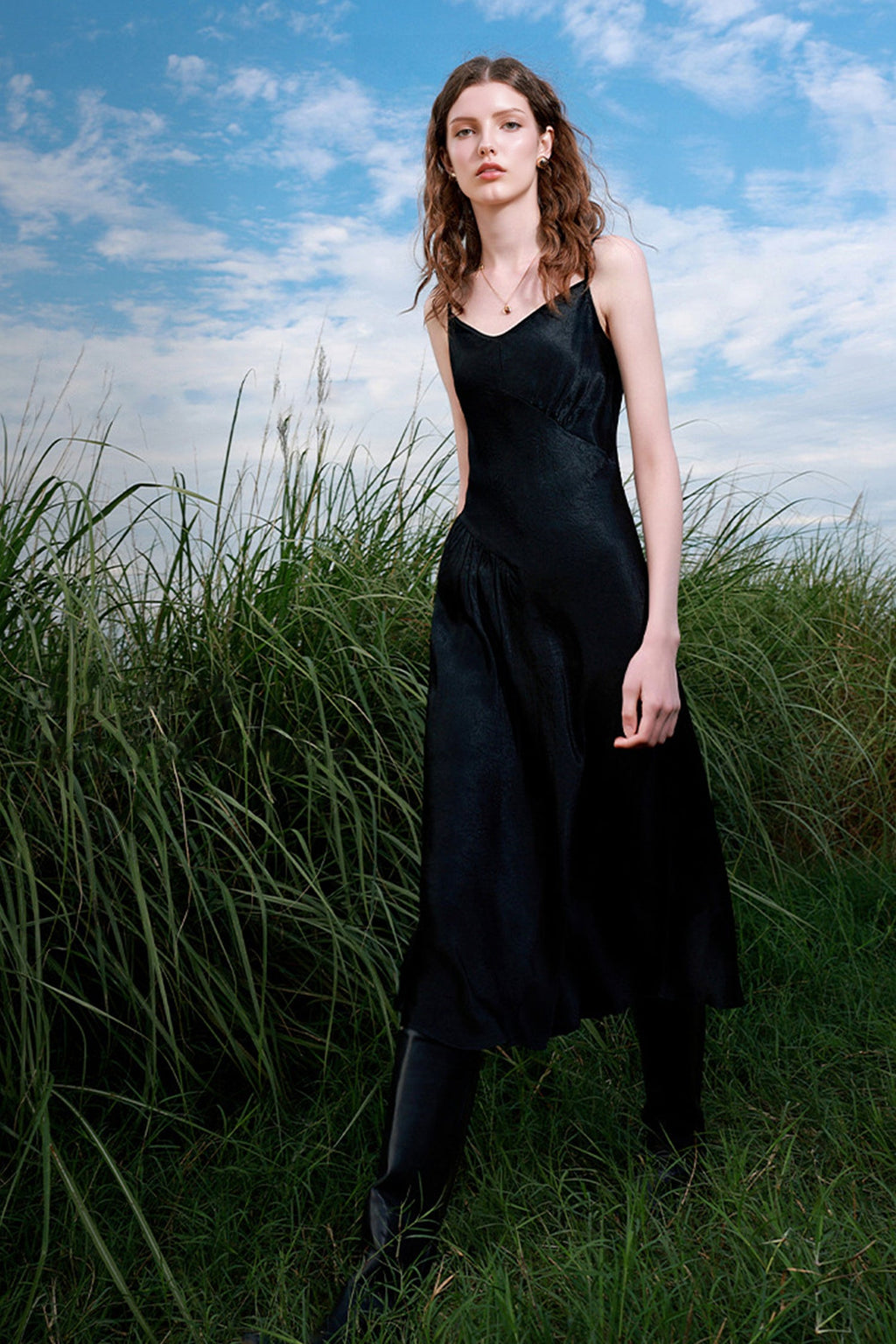 100% Acetate V-Neck Midi Slip Dress