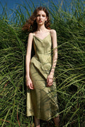100% Acetate V-Neck Midi Slip Dress