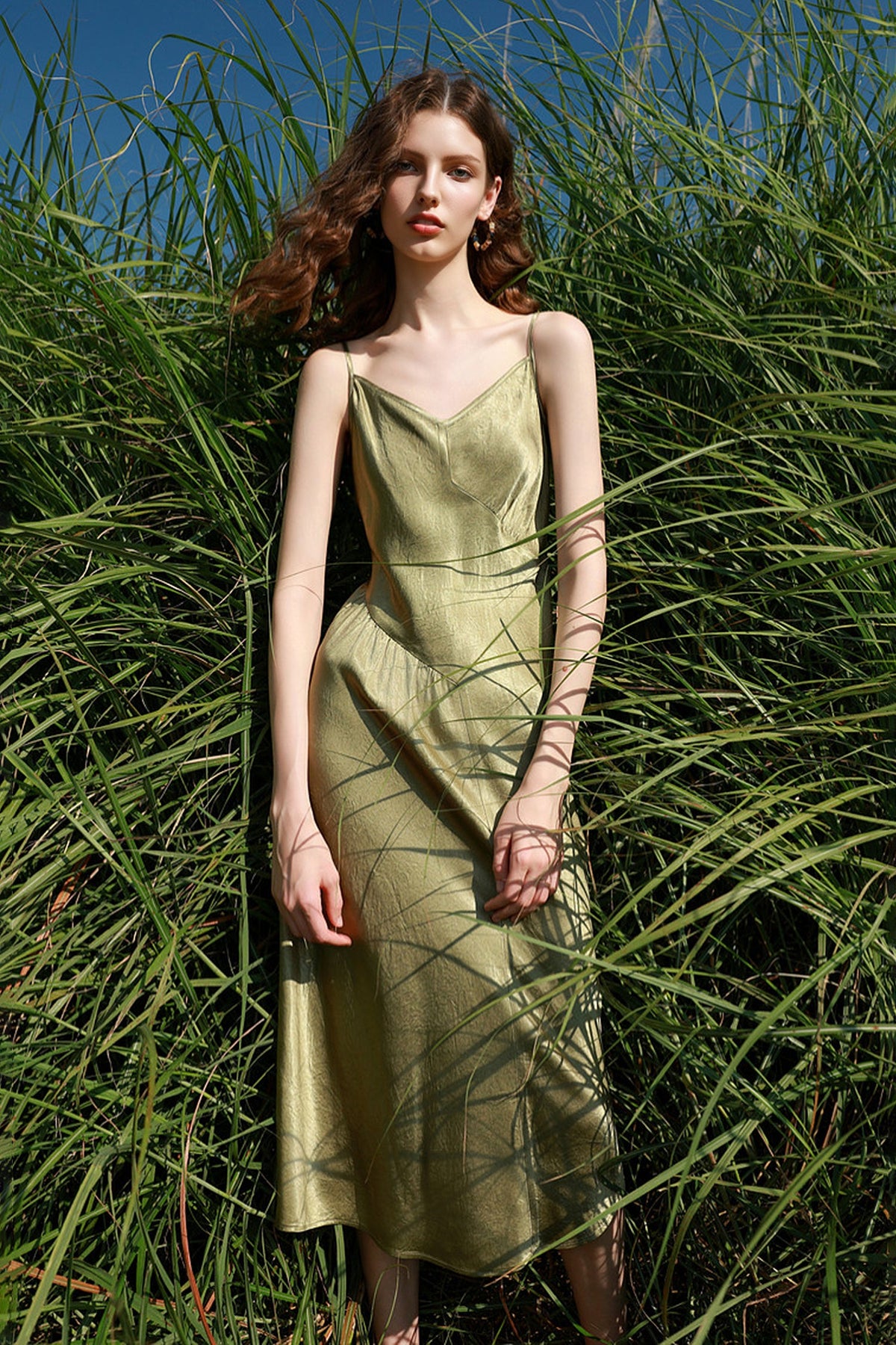 100% Acetate V-Neck Midi Slip Dress