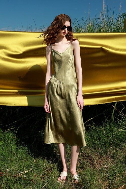 100% Acetate V-Neck Midi Slip Dress