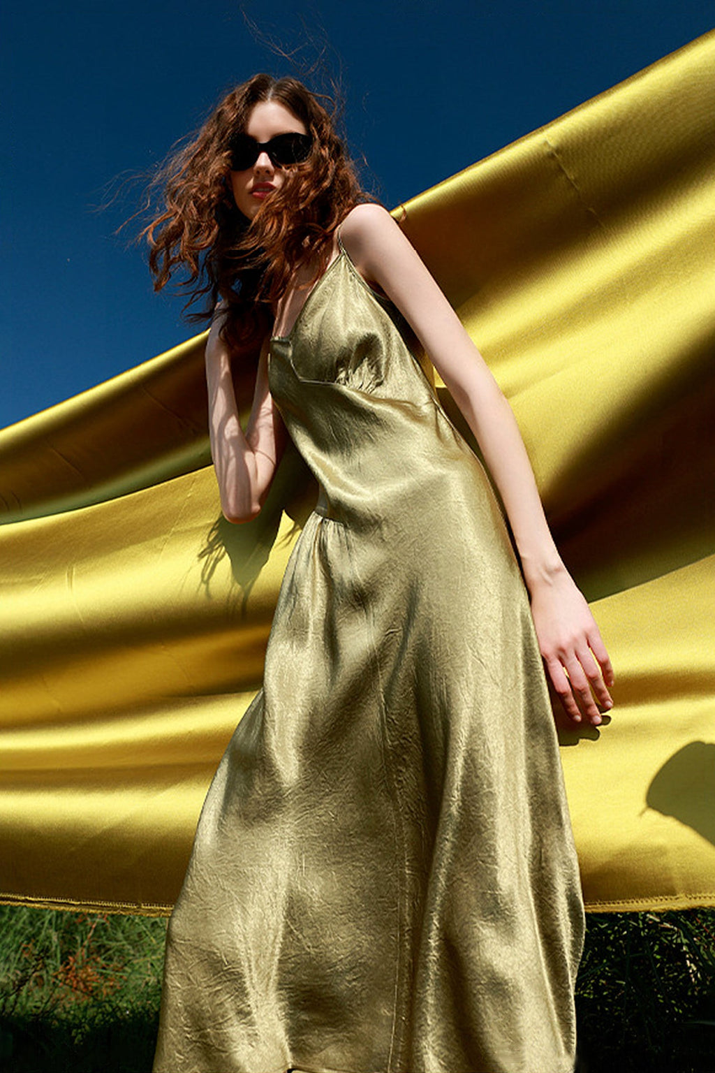 100% Acetate V-Neck Midi Slip Dress