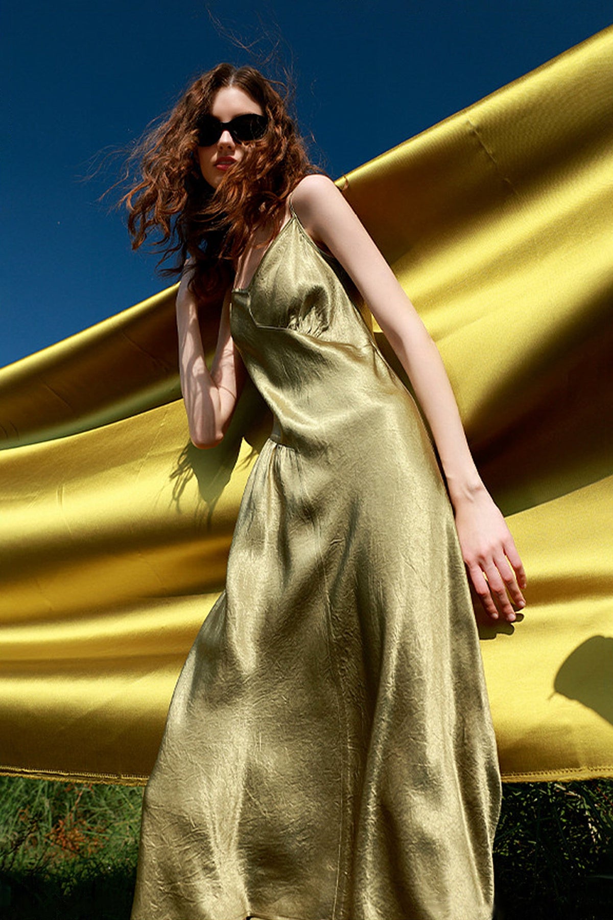 100% Acetate V-Neck Midi Slip Dress