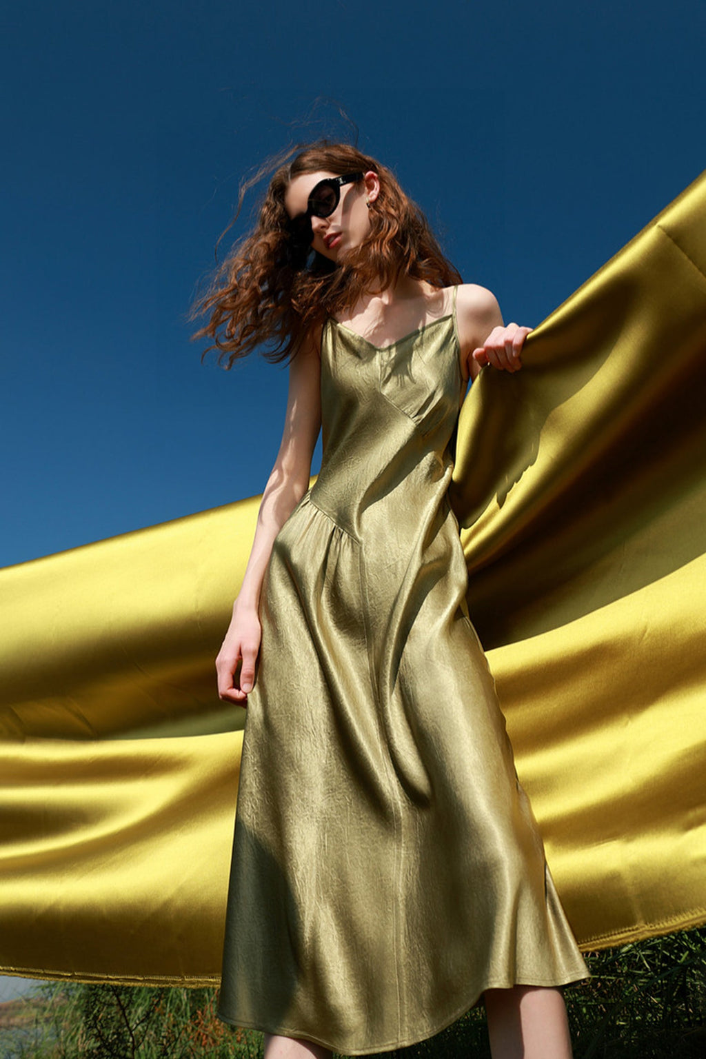 100% Acetate V-Neck Midi Slip Dress