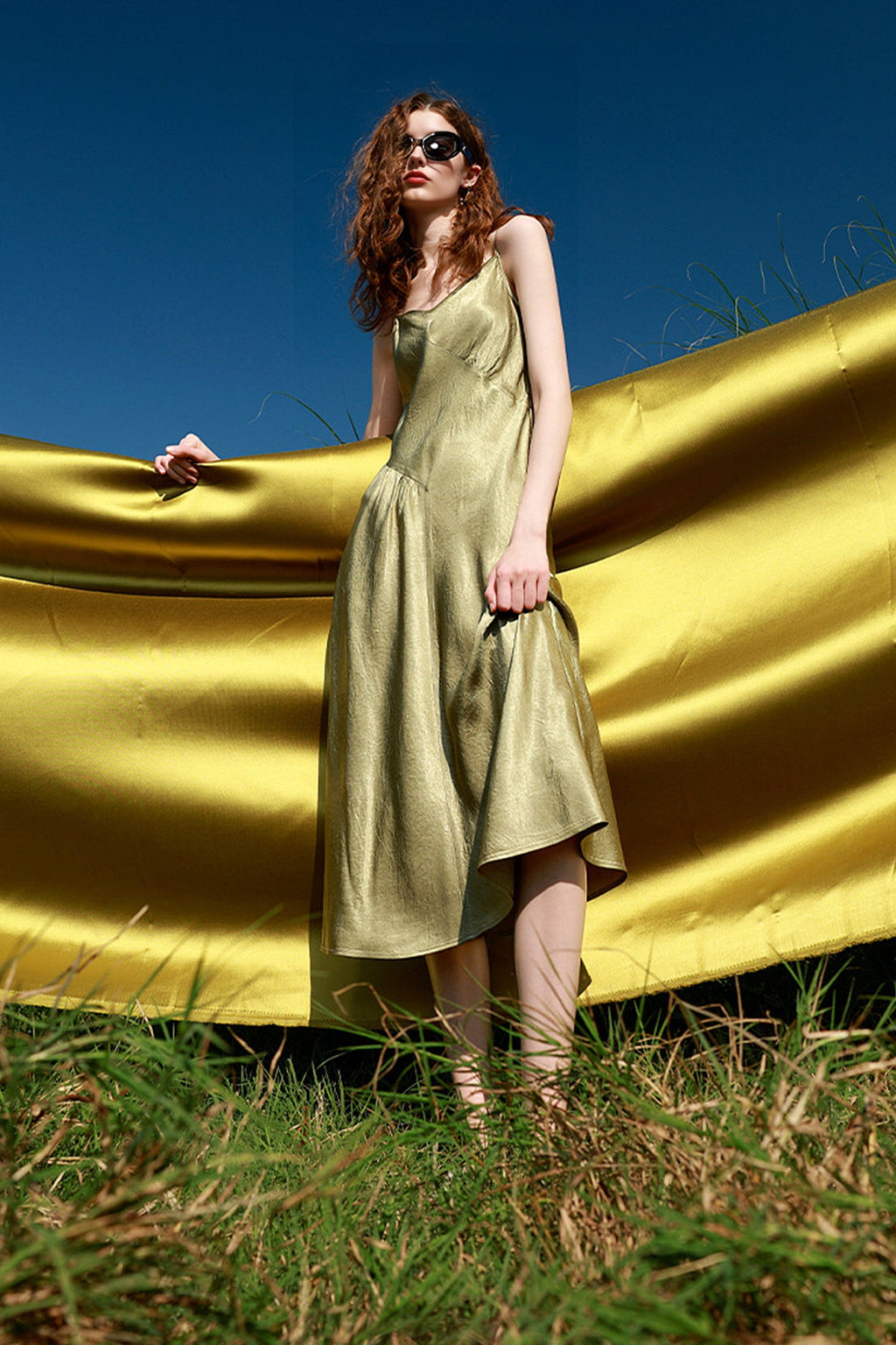 100% Acetate V-Neck Midi Slip Dress