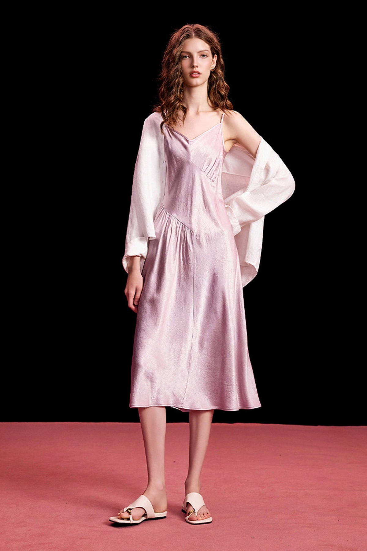 100% Acetate V-Neck Midi Slip Dress