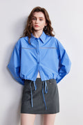 100% Cotton Cropped Button-Up Shirt with Drawstring Hem