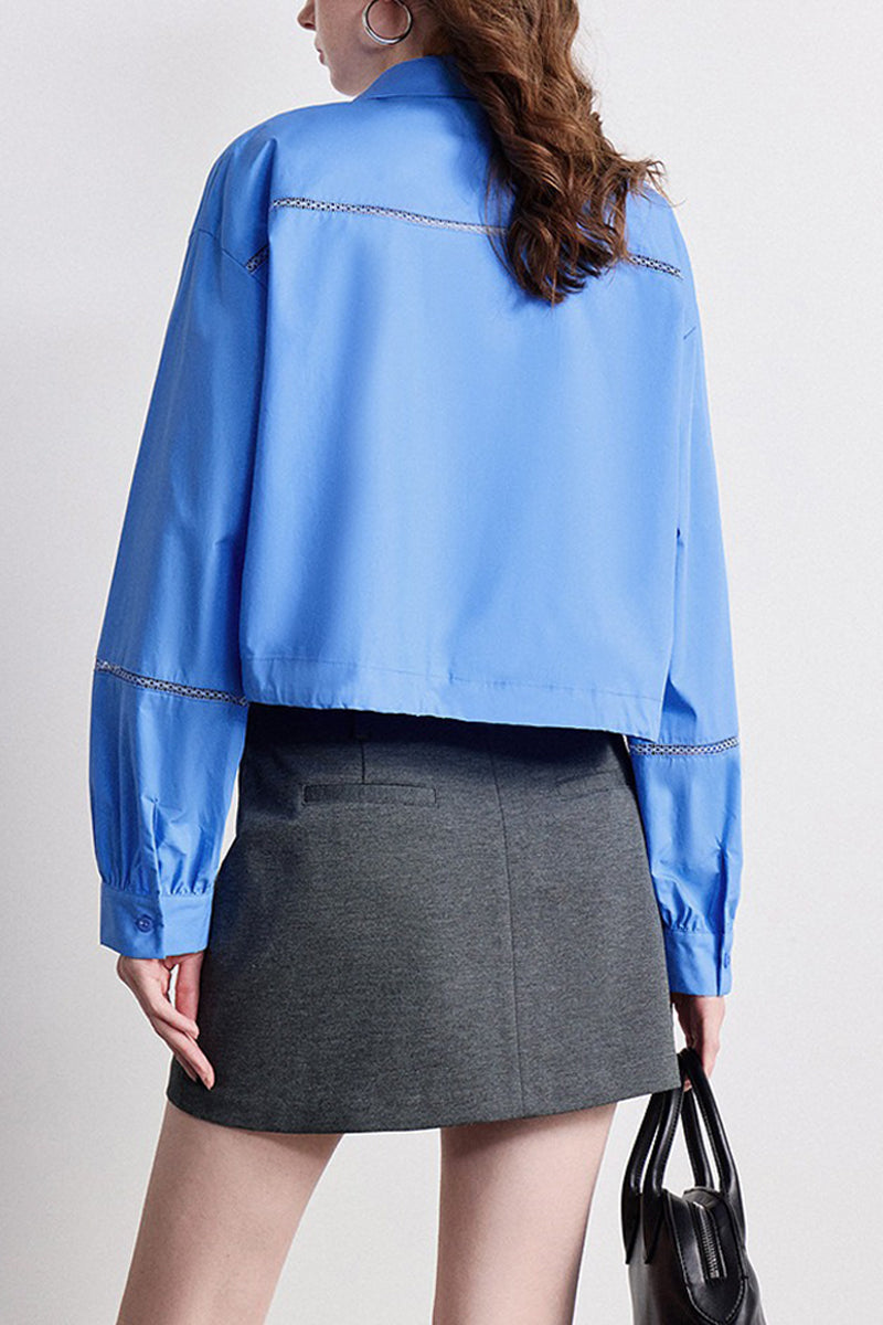 100% Cotton Cropped Button-Up Shirt with Drawstring Hem