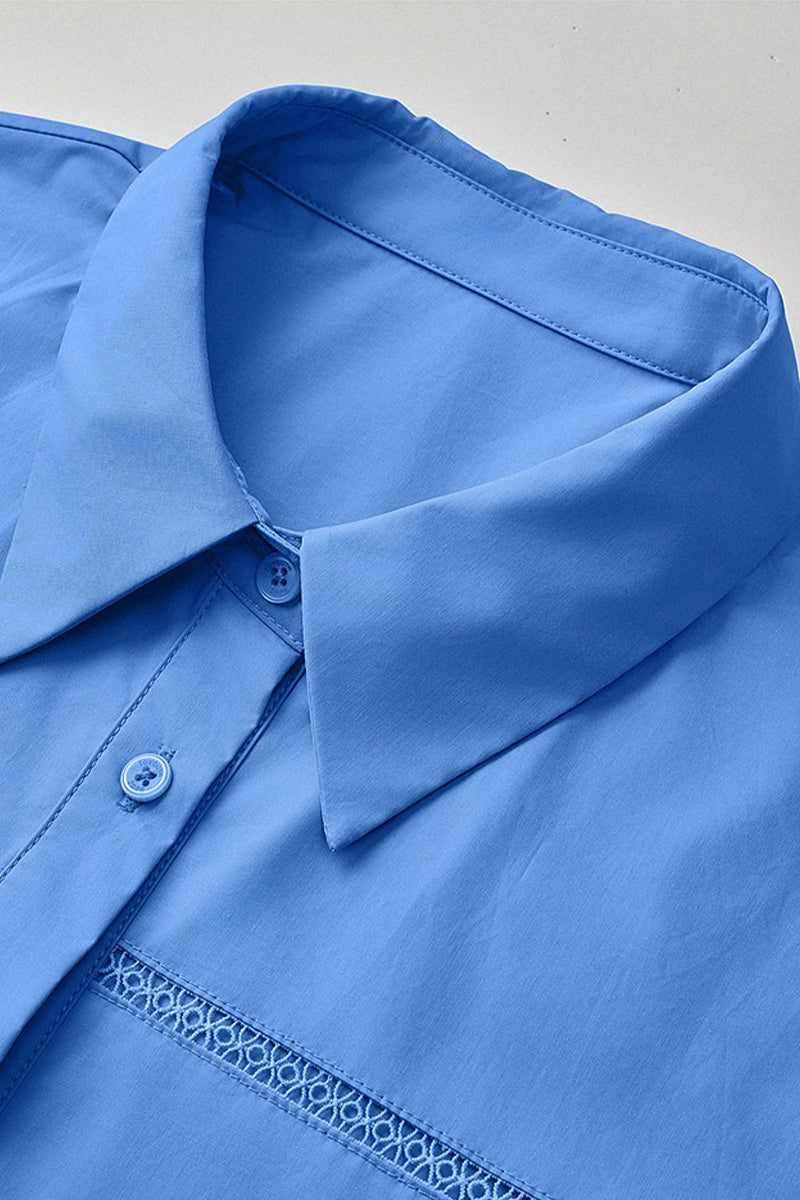 100% Cotton Cropped Button-Up Shirt with Drawstring Hem