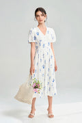 100 Cotton Floral Empire Waist A-Line Midi Sundress