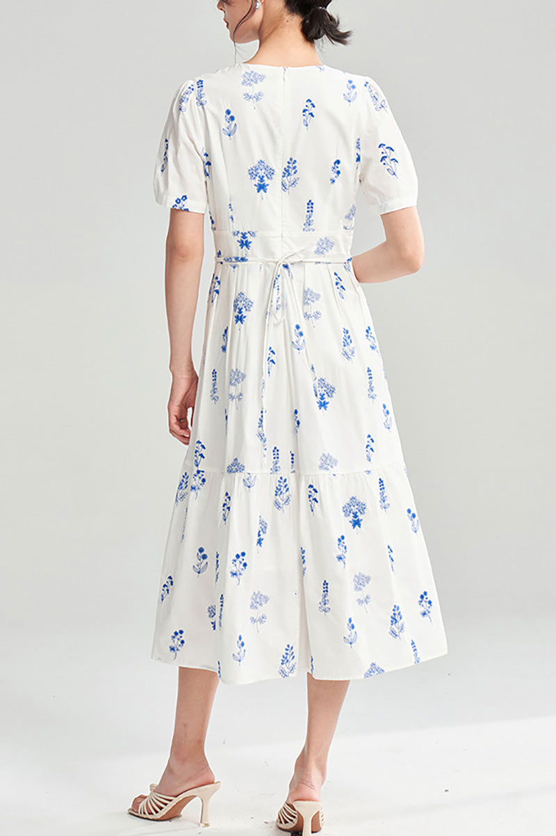 100 Cotton Floral Empire Waist A-Line Midi Sundress