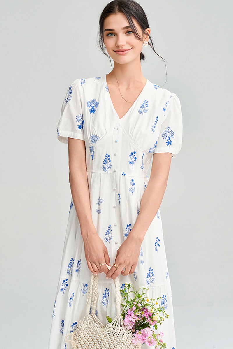 100 Cotton Floral Empire Waist A-Line Midi Sundress