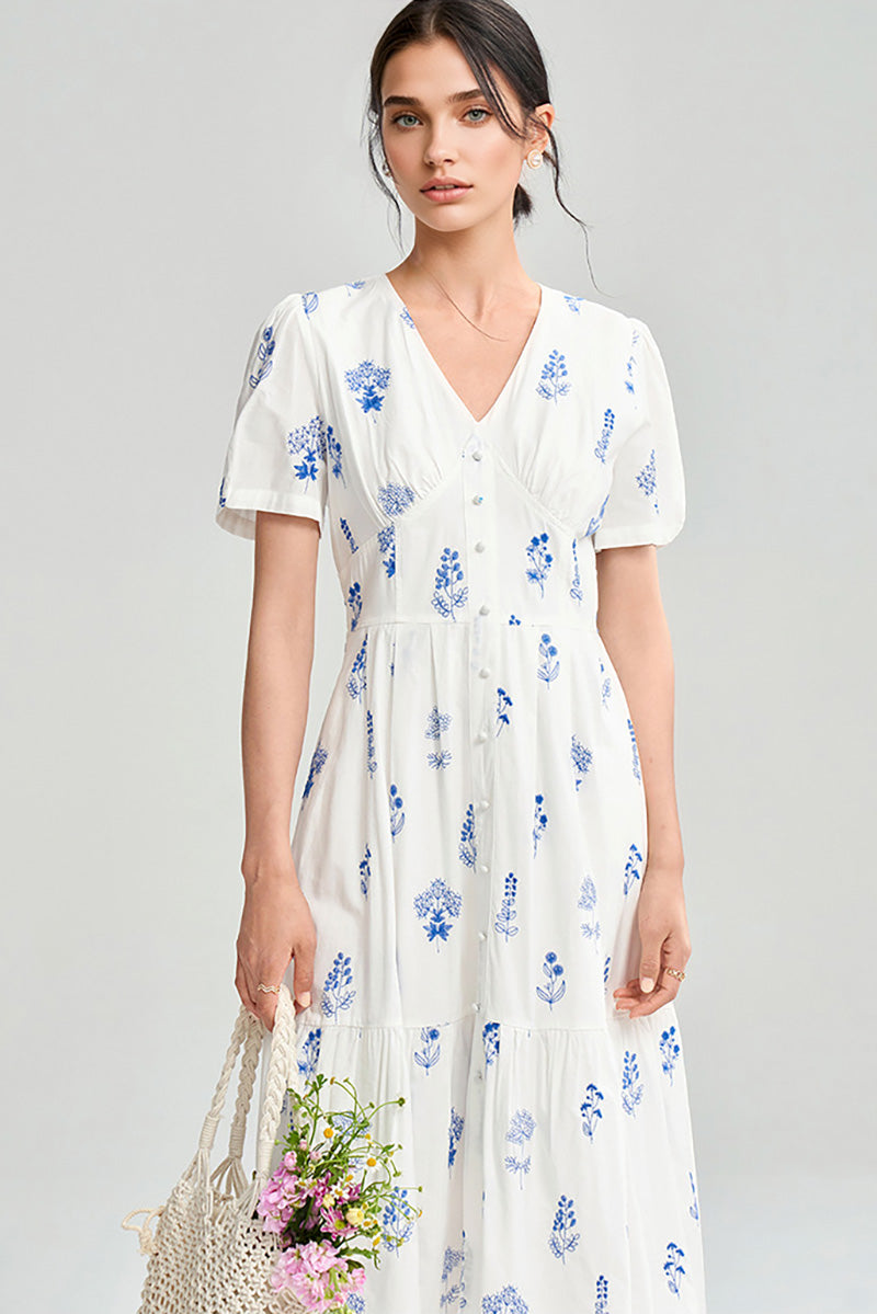 100 Cotton Floral Empire Waist A-Line Midi Sundress