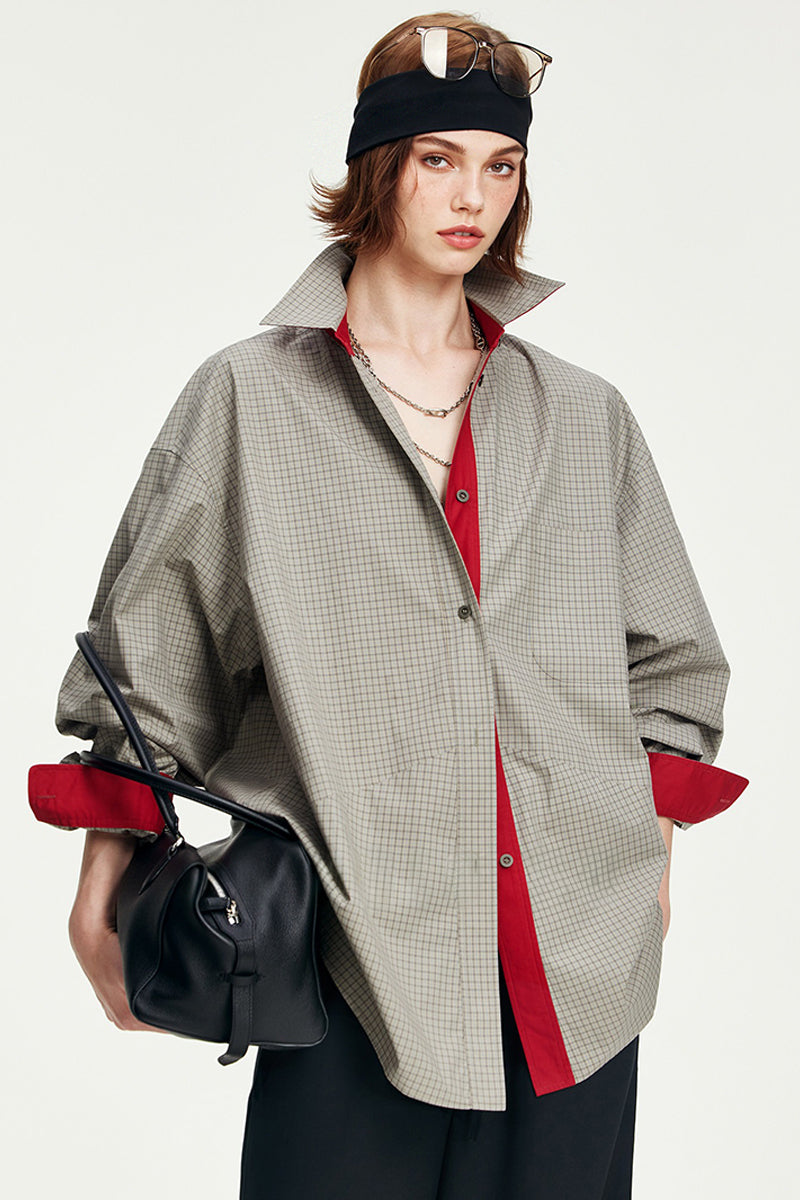 100% Cotton Red Trim Oversized Shirt