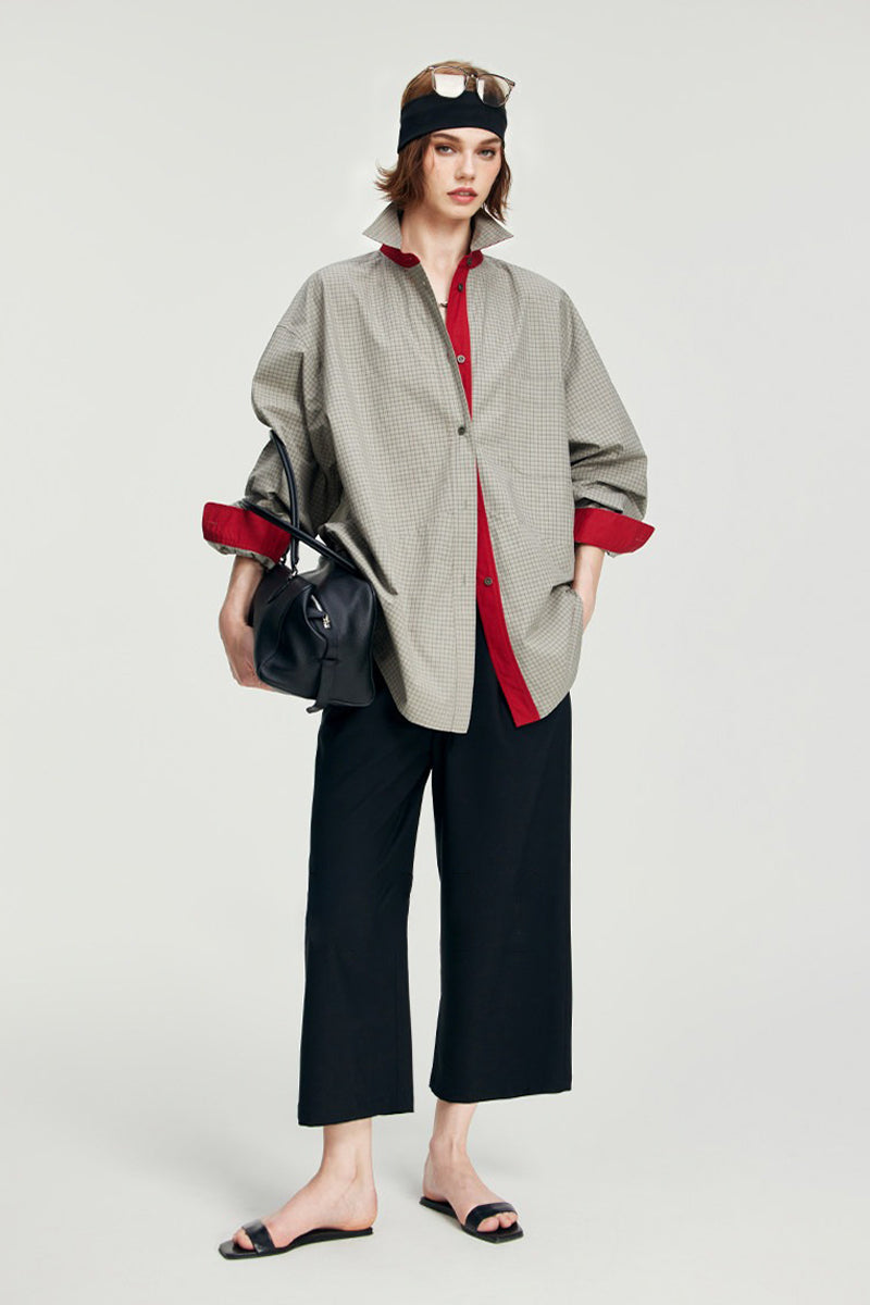 100% Cotton Red Trim Oversized Shirt