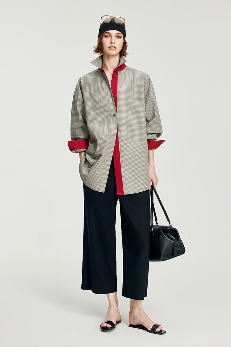 100% Cotton Red Trim Oversized Shirt