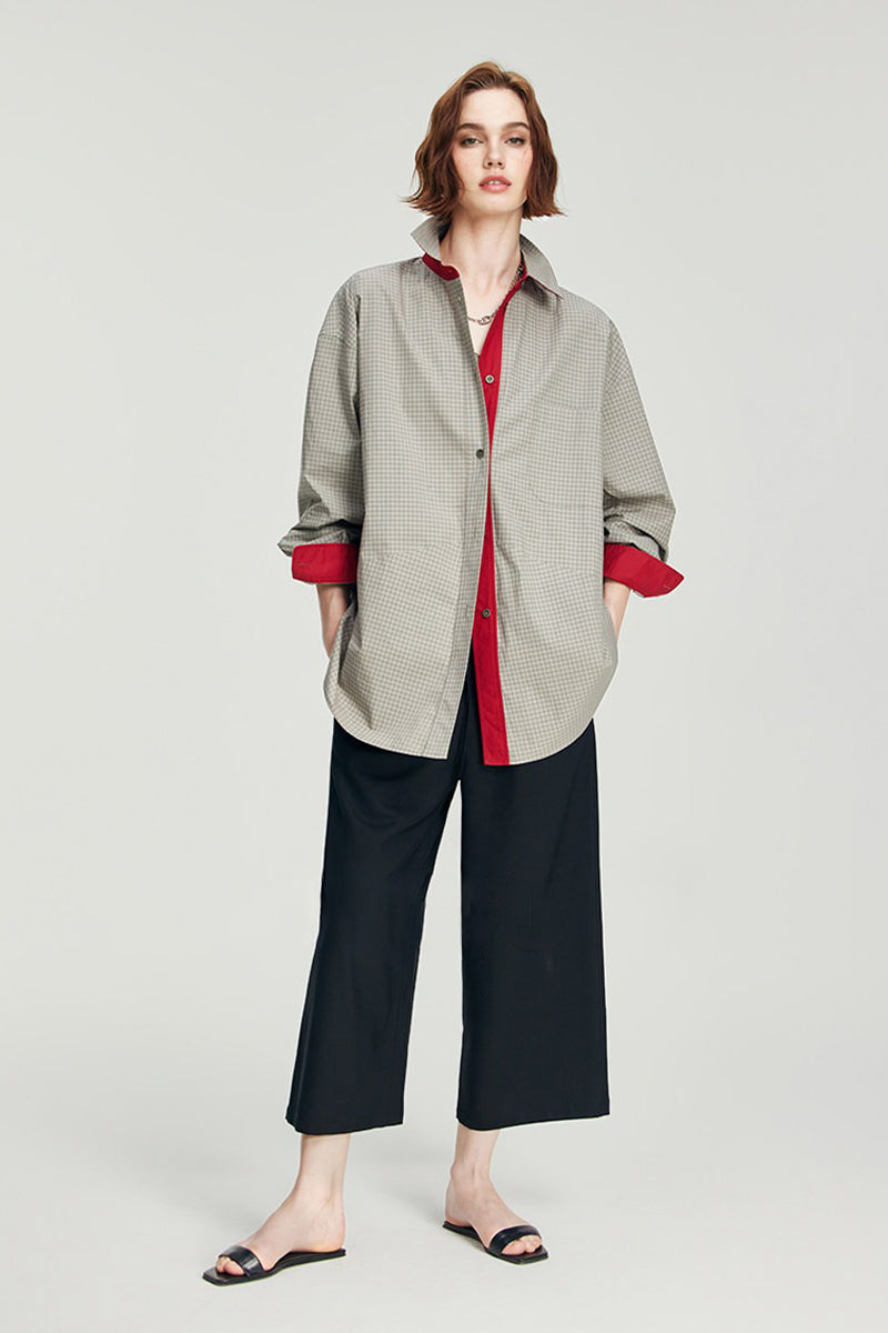 100% Cotton Red Trim Oversized Shirt