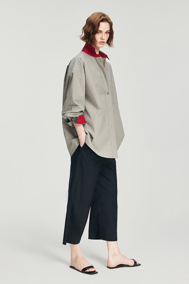 100% Cotton Red Trim Oversized Shirt