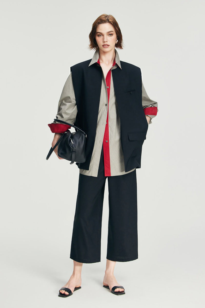 100% Cotton Red Trim Oversized Shirt
