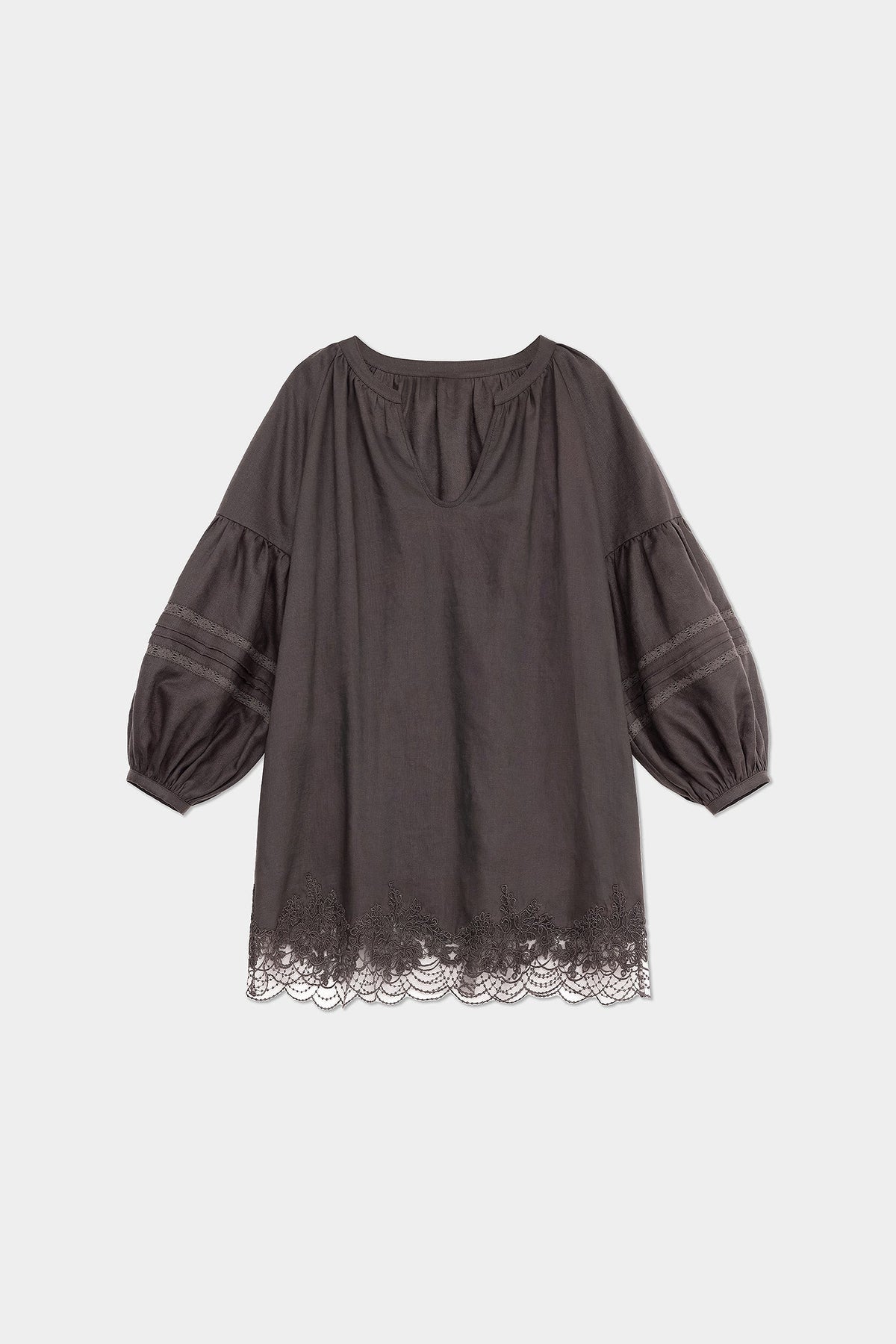 100% European Linen Embroidered 3/4 Balloon Sleeve Blouse