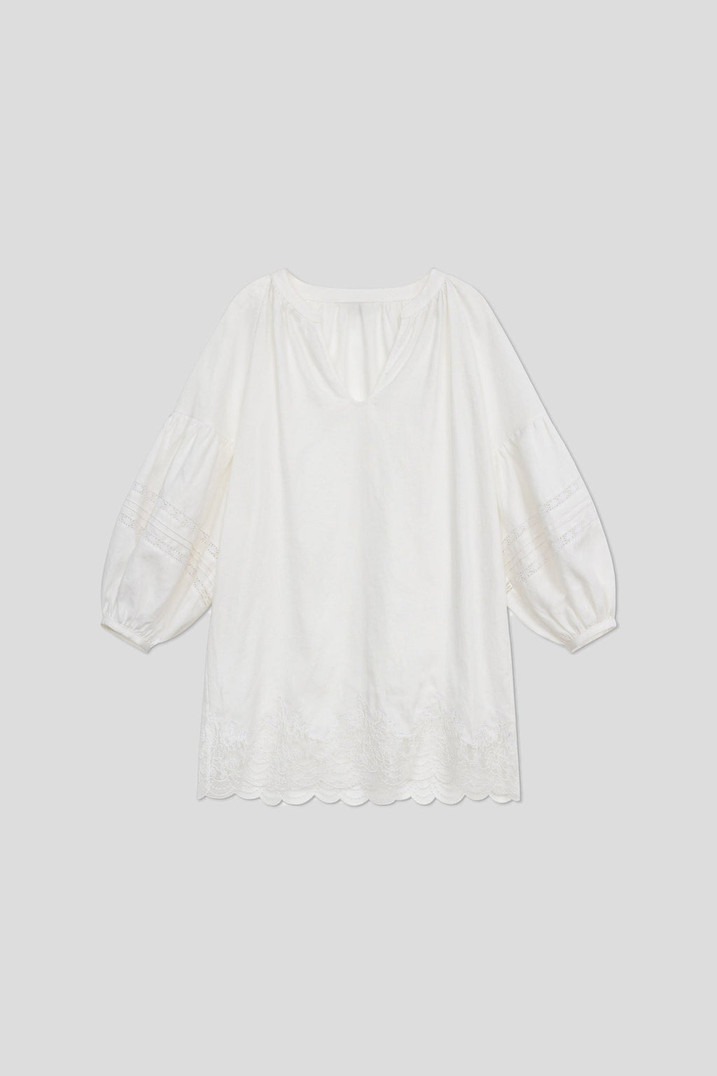 100% European Linen Embroidered 3/4 Balloon Sleeve Blouse