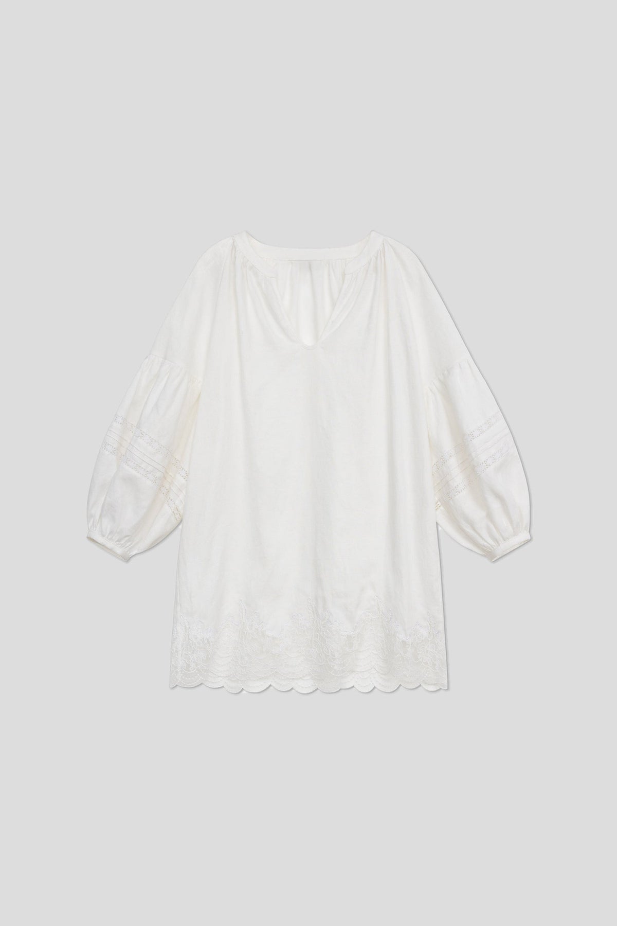 100% European Linen Embroidered 3/4 Balloon Sleeve Blouse