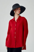 100 French Linen Casual Loose Button-Down Drop-Shoulder Shirt