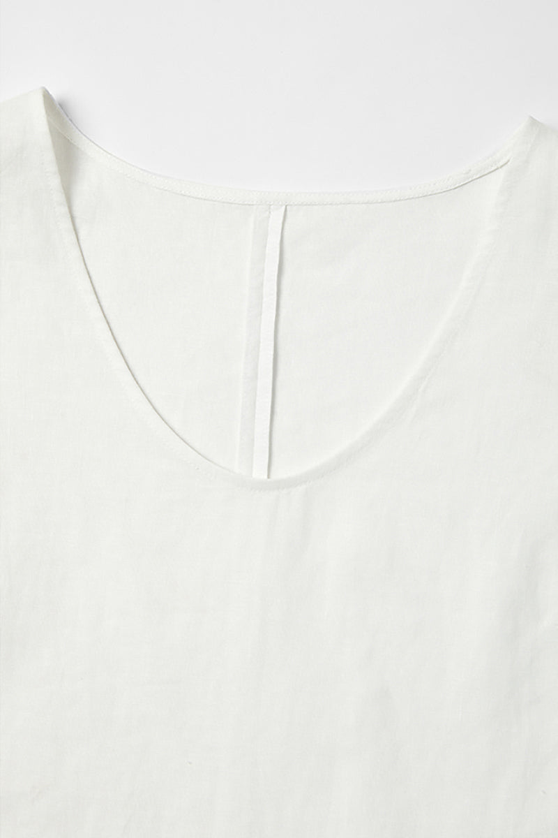 100 French Linen Loose Scoop-Neck Long Tank Top With Side Slit