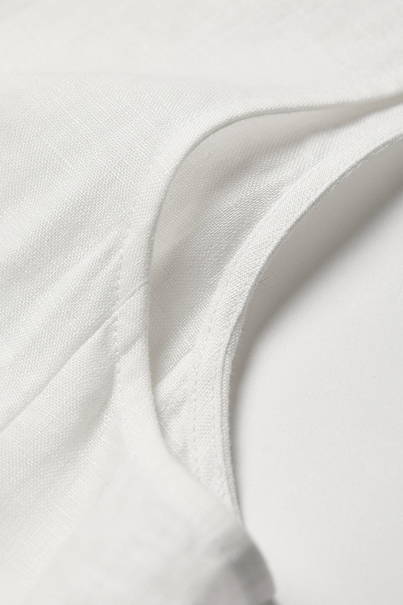 100 French Linen Loose Scoop-Neck Long Tank Top With Side Slit