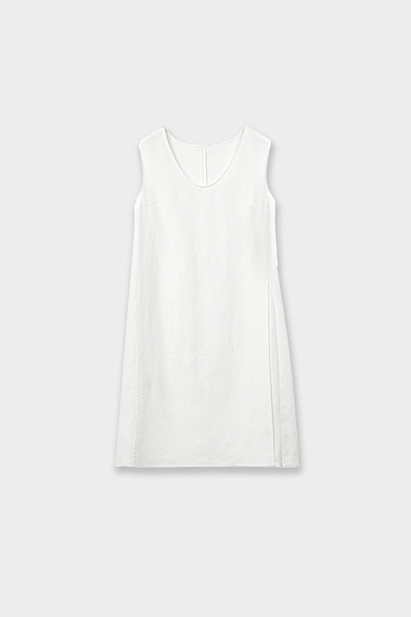 100 French Linen Loose Scoop-Neck Long Tank Top With Side Slit