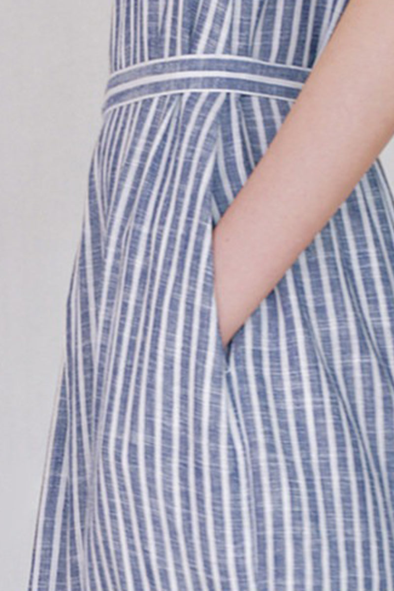 100% Hemp Striped Sleeveless Dress with Tie Waist