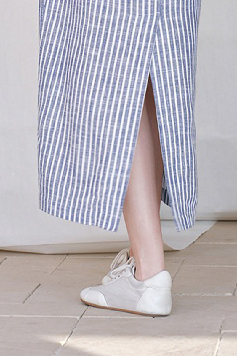 100% Hemp Striped Sleeveless Dress with Tie Waist