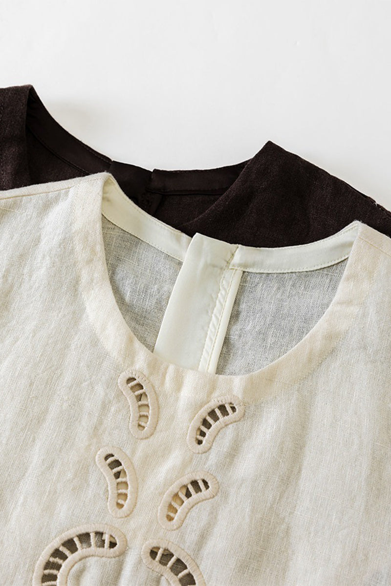 100% Linen Boho Eyelet Sleeveless Tank Top