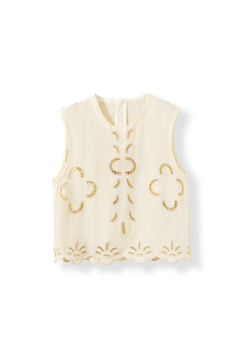 100% Linen Boho Eyelet Sleeveless Tank Top