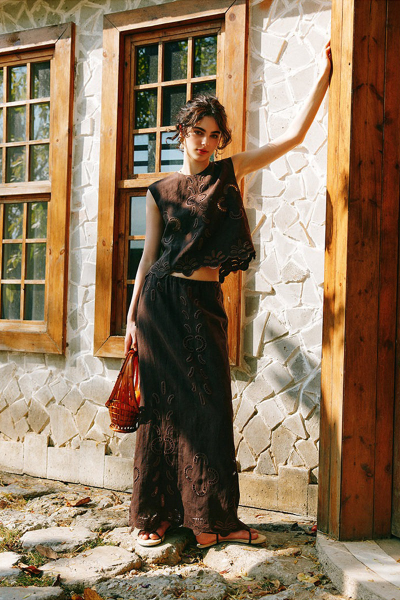 100% Linen Boho Eyelet Sleeveless Tank Top