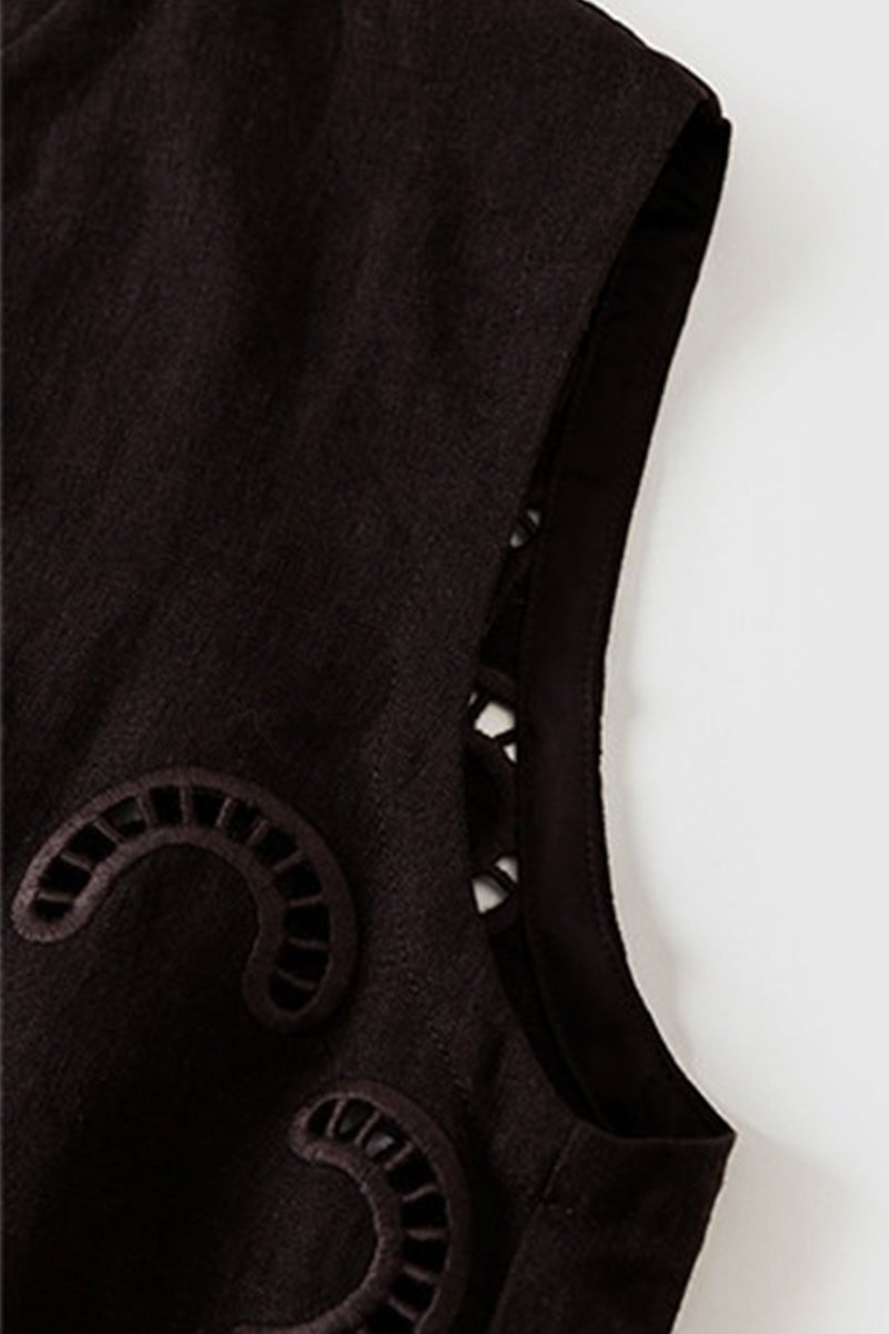 100% Linen Boho Eyelet Sleeveless Tank Top