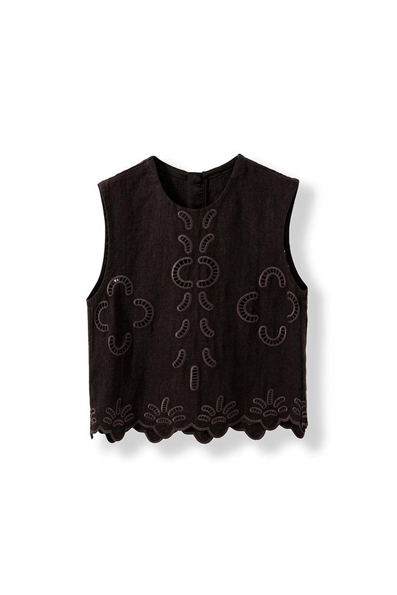 100% Linen Boho Eyelet Sleeveless Tank Top