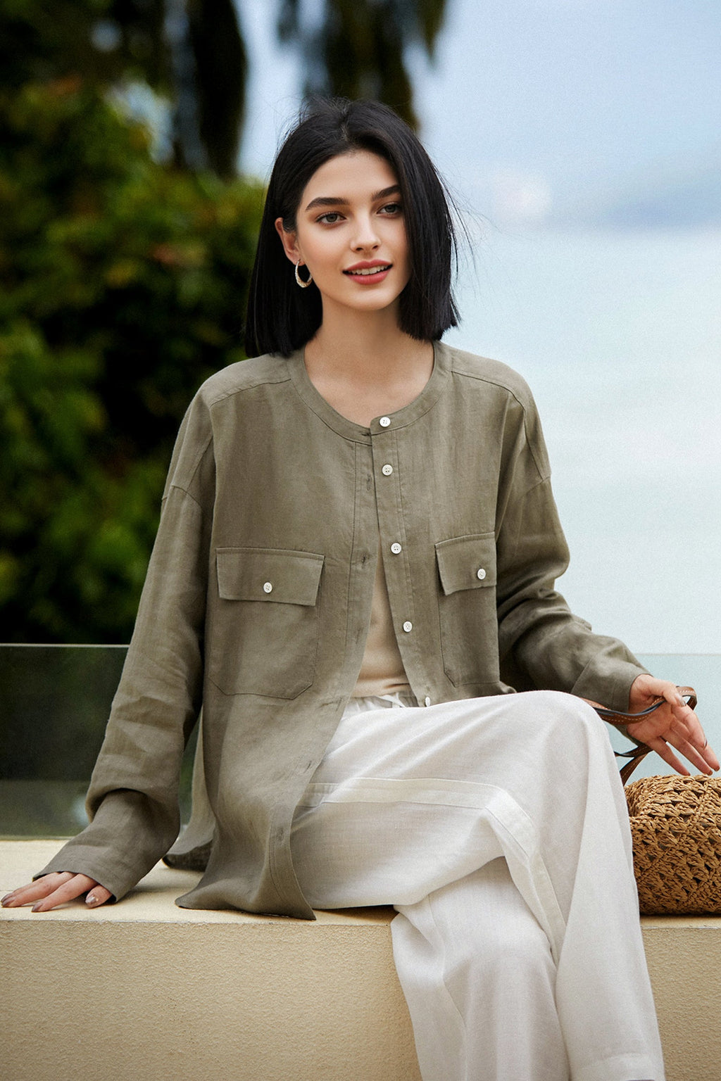 100% Linen Button Down Long Sleeve Shirt