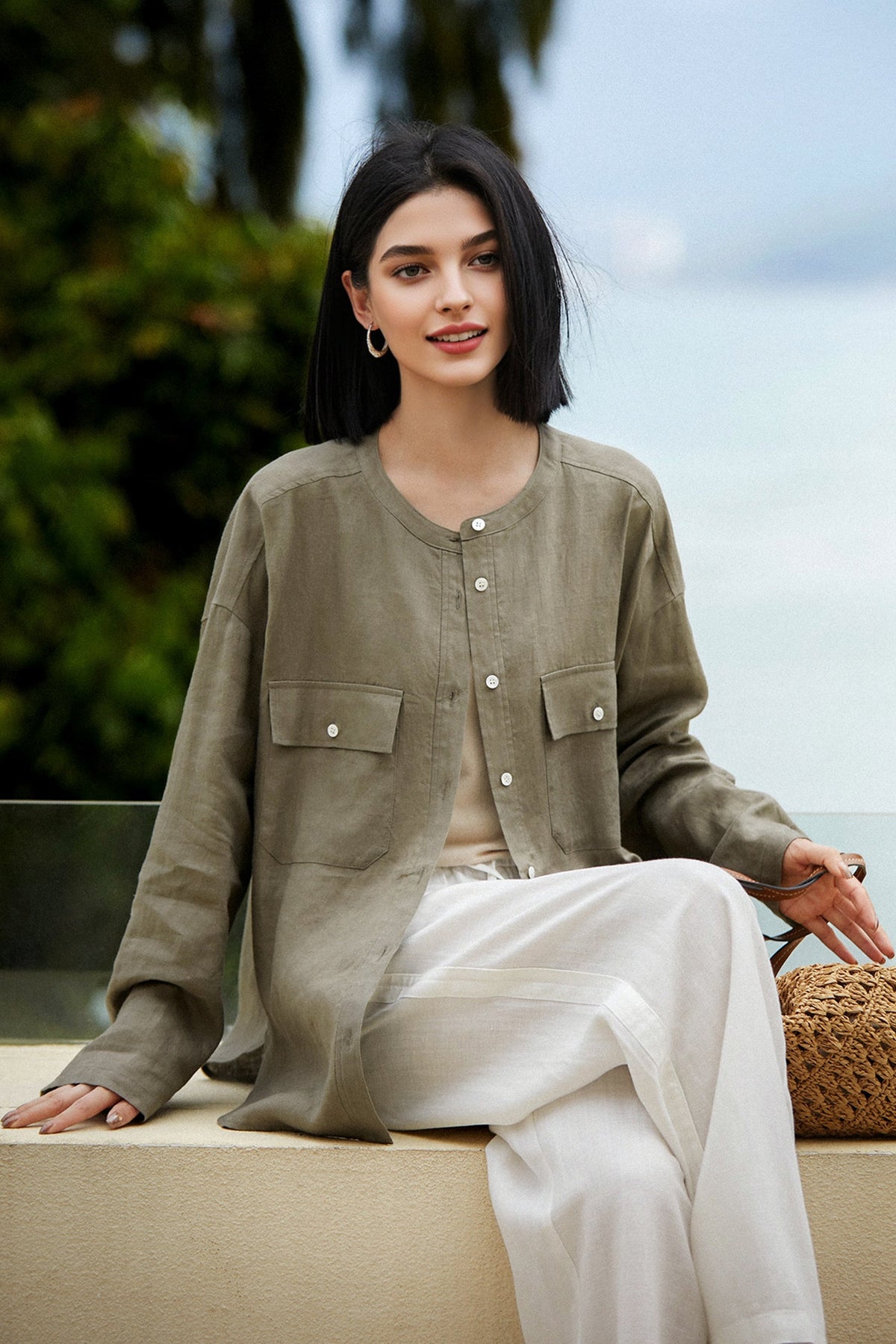 100% Linen Button Down Long Sleeve Shirt
