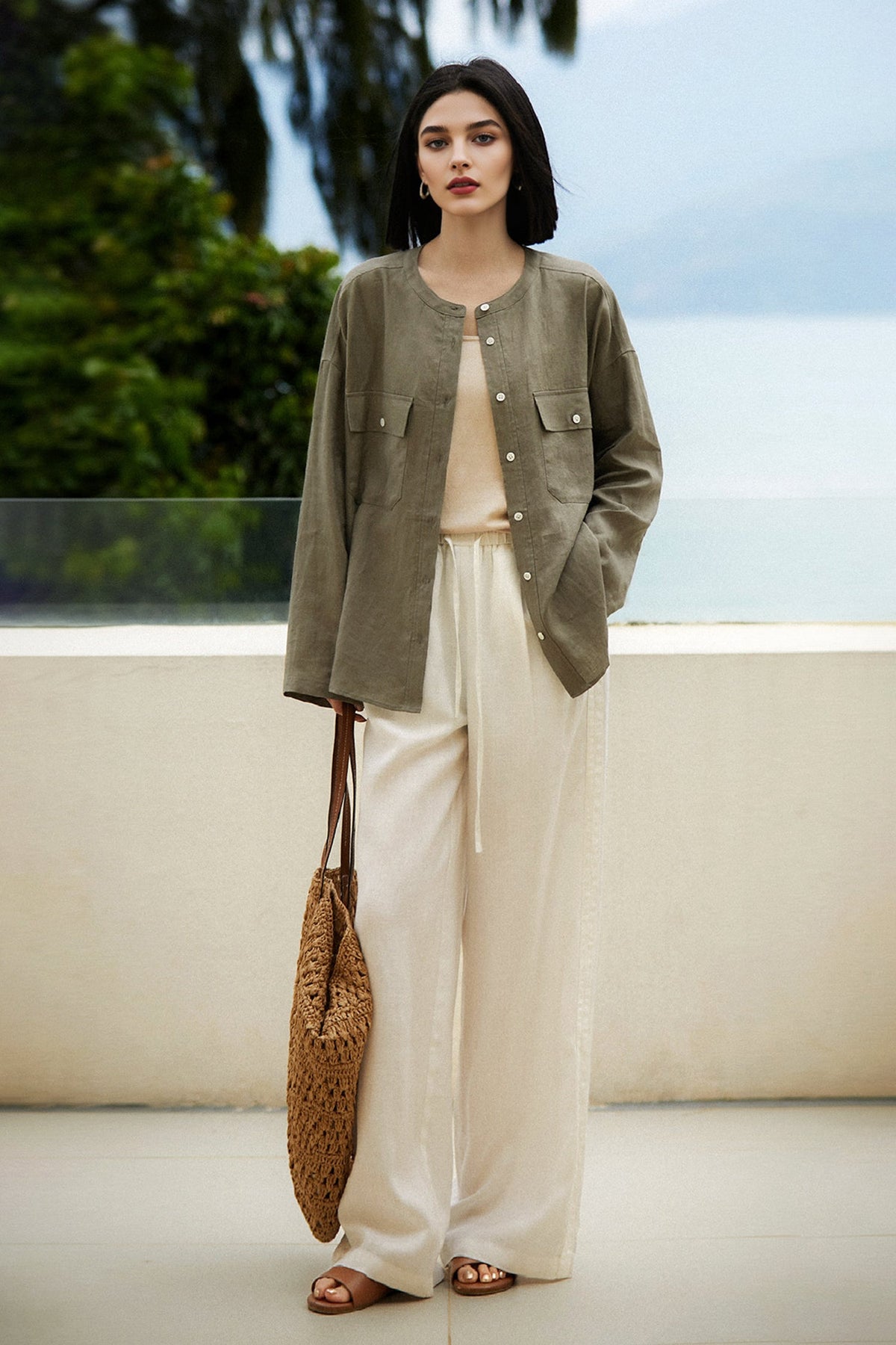 100% Linen Button Down Long Sleeve Shirt